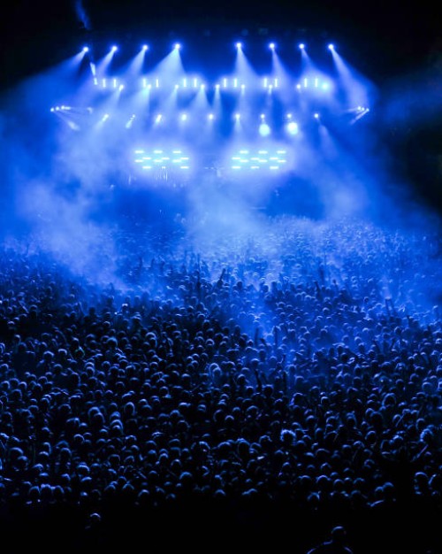 Massed crowd of fans watches the main stage lightshow on Day 2 of Reading Festival 2009 on August 29, 2009 in Reading, England.