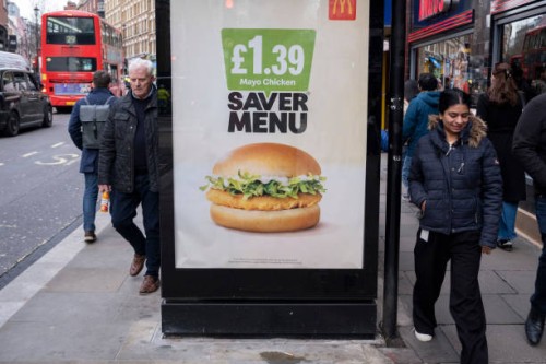 McDonalds saver menu mayo chicken burger advertising poster on 29th January 2025 in London, United Kingdom. McDonalds is an American fast food...