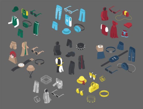 men's and women's clothes, fashion styles isometric set - fashion stock illustrations