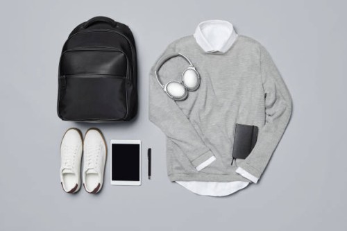 men"u2019s clothing with technologies and personal accessories - fashion stock pictures, royalty-free photos & images