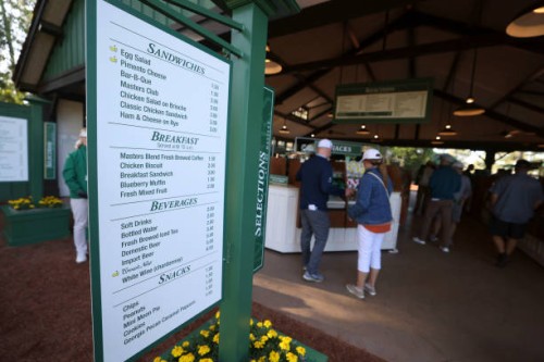Menu board in food court area during Friday play at Augusta National. Augusta, GA 4/8/2022 CREDIT: Simon Bruty
