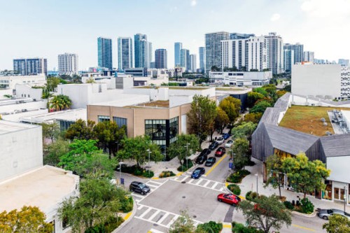 miami design district with luxury designer-brand fashion boutiques, aerial view, miami, florida, usa - fashion stock pictures, royalty-free photos & images