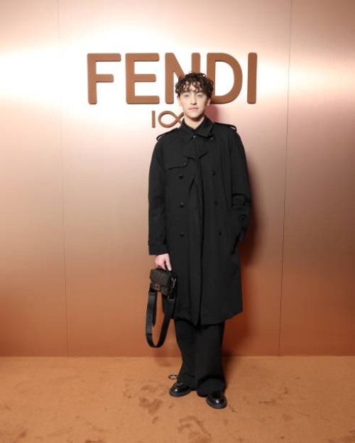 Michele Bravi is seen arriving at the Fendi fashion show during Milan Fashion Week Womenswear Fall/Winter 2025/2026 on February 26, 2025 in Milan,...