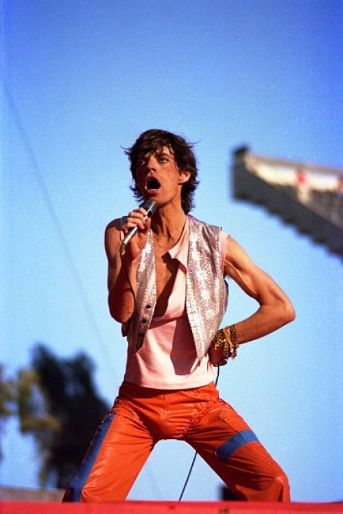 Mick Jagger performs with The Rolling Stones in concert at the Oakland Coliseum on July 26, 1978 in Oakland, California.
