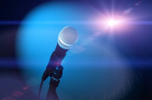 microphone and stage light - concert stock pictures, royalty-free photos & images