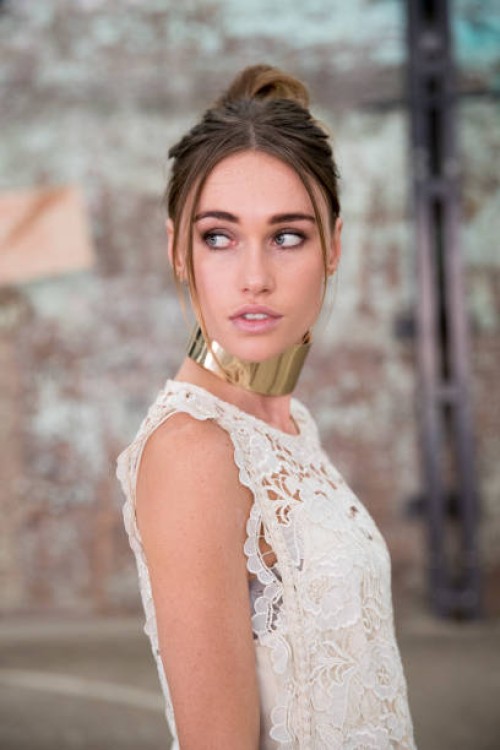 Miki Davis wearing an Ixiah dress and collar during Mercedes-Benz Fashion Week Resort 18 Collections at Carriageworks on May 15, 2017 in Sydney,...