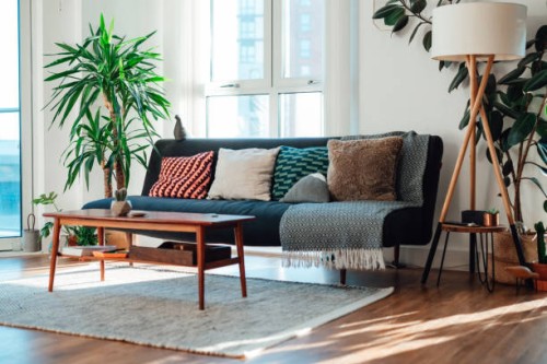 minimal style living room with sunlight coming through the window - home decoration stock pictures, royalty-free photos & images
