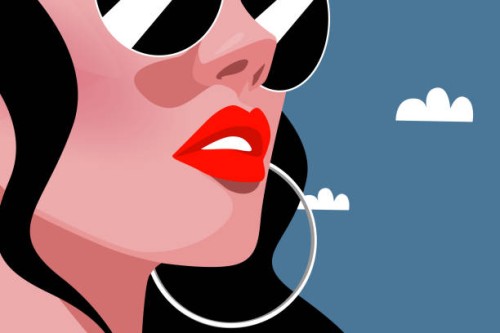 minimalist style illustration concept shows a headshot of beautiful woman with the adorable atmosphere of sea, the relaxation of her mood shows on the relaxing face. - fashion stock pictures, royalty-free photos & images