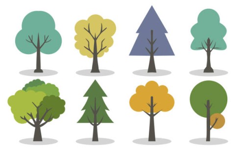 minimalist tree variations illustration - garden decoration stock illustrations