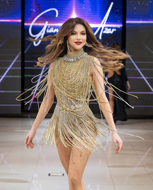 Miss Universe Ecuador Mara Topic walks the runway at the Giannina Azar show during New York Fashion Week Powered By Art Heart Fashion Quito Middle Of...