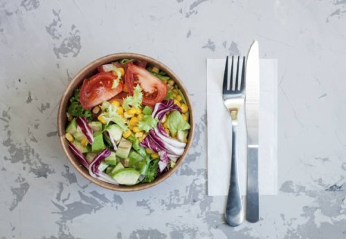 mixed vegetables in bowl on textured background, top view, vegan vegetarian dish concept - junk food stock pictures, royalty-free photos & images
