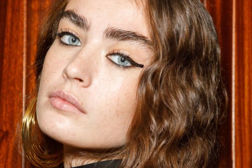 Model Alisha Nesvat backstage ahead of the Luisa Spagnoli fashion show during the Milan Fashion Week Womenswear Spring/Summer 2024 on September 24,...