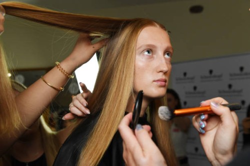 Model backstage ahead of the Edeline Lee show during London Fashion Week September 2024 on September 16, 2024 in London, England.