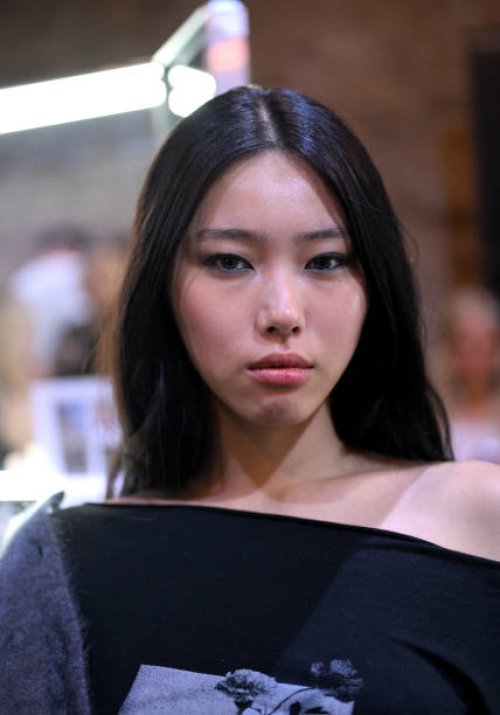 Model backstage ahead of the Mark Fast show during London Fashion Week September 2024 at on September 13, 2024 in London, England.