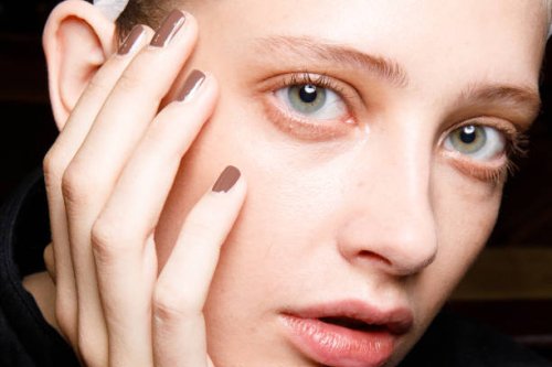 Model , beauty and nails detail, poses in the backstage of the Giada fashion show during the Milan Fashion Week - Spring / Summer 2022 on September...