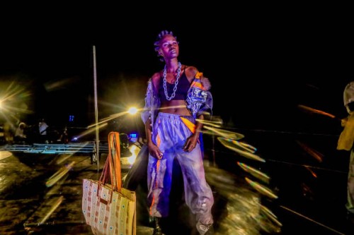 Model dressed in an Apocalypse costume poses for a photo during the Kibera Fashion Week event that was hosted by a Kenyan designer David Ochieng on...