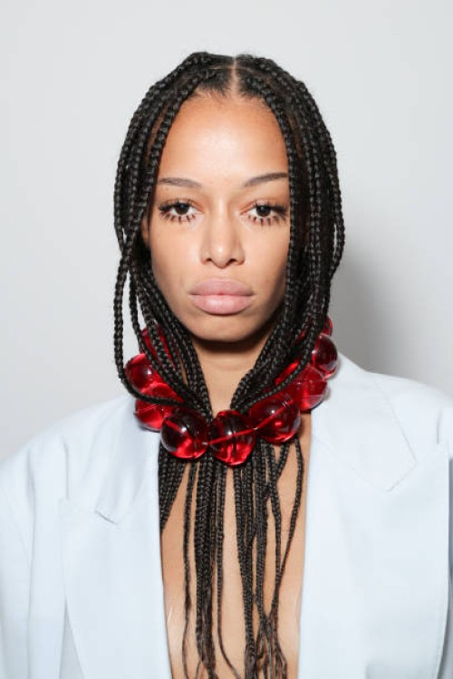 Model is seen backstage at the Fiorucci fashion show during the Milan Womenswear Spring/Summer 2025 on September 17, 2024 in Milan, Italy.