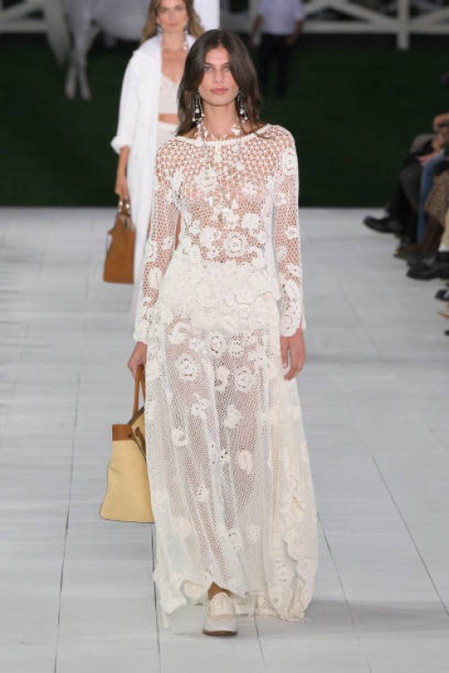 Model on the runway at Ralph Lauren RTW Spring 2025 as part of New York Ready to Wear Fashion Week on September 5, 2024 in East Hampton, New York.