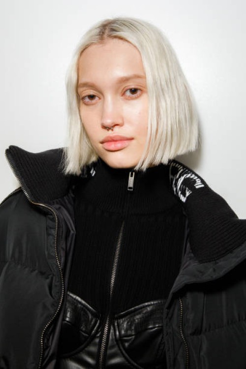 Model poses backstage at the Iceberg Since 1974 fashion show during the Milan Fashion Week Womenswear Fall/Winter 2023/2024 on February 22, 2023 in...