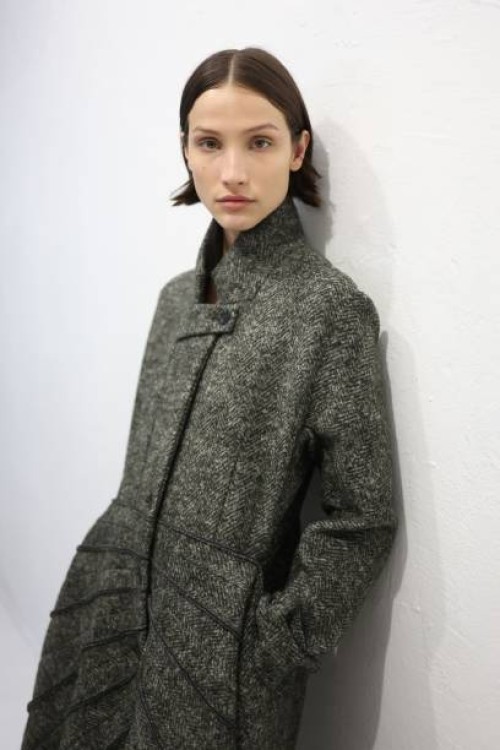 Model poses backstage prior to the Dawei Womenswear Fall Winter 2023-2024 show as part of Paris Fashion Week on February 28, 2023 in Paris, France.