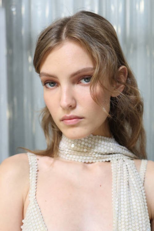 Model poses backstage prior to the Elie Saab Womenswear Spring-Summer 2025 show as part of Paris Fashion Week on September 28, 2024 in Paris, France.