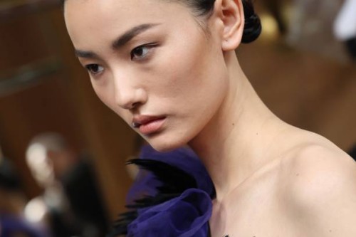 Model poses backstage prior to the Zuhair Murad Haute Couture Fall/Winter 2023/2024 show as part of Paris Fashion Week on July 05, 2023 in Paris,...