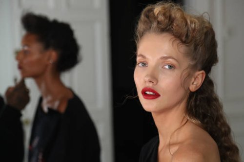 Model prepare backstage at the Frolov Fashion Show during New York Fashion Week on September 08, 2024 in New York City.