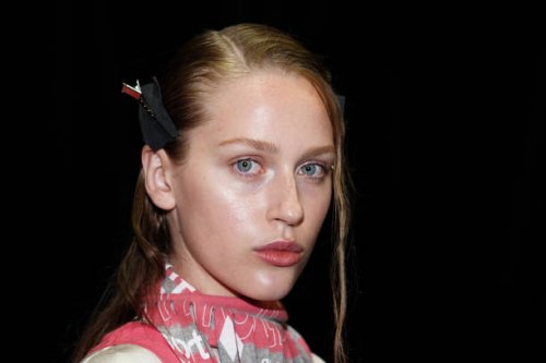 Model prepares backstage ahead of the Alix Higgins show during Australian Fashion Week Presented By Pandora 2024 at Carriageworks on May 15, 2024 in...