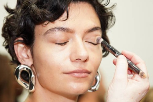 Model prepares backstage ahead of the Third Form show during Australian Fashion Week Presented By Pandora 2024 at Carriageworks on May 15, 2024 in...