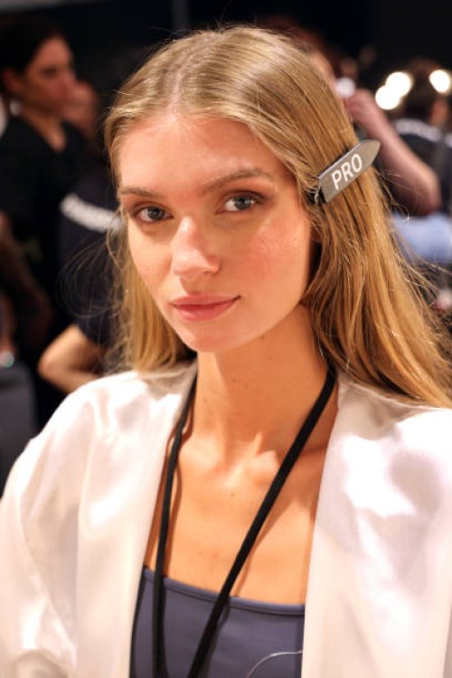 Model prepares backstage for the Sinesia Karol Fashion Show during Paraiso Miami Swim Week at The Paraiso Tent on May 31, 2024 in Miami Beach,...
