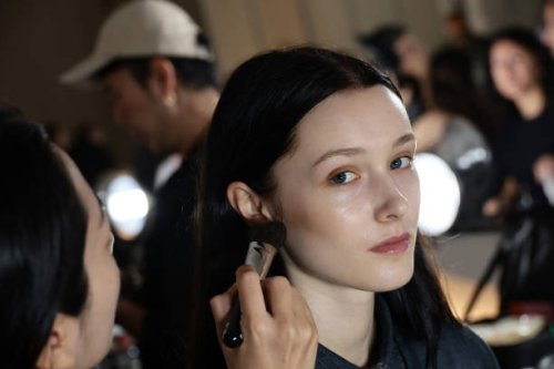 Model prepares before the Jason Wu Collection fashion show during the September 2024 New York Fashion Week on September 08, 2024 in New York City.