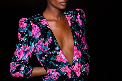 Model presents a creation for Saint Laurent during the 2018/2019 fall/winter collection fashion show on February 27, 2018 in Paris. / AFP PHOTO /...