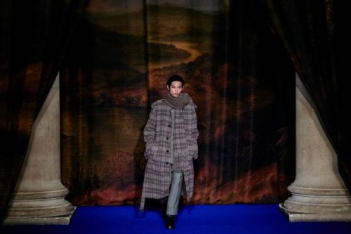 Model presents a creation from Burberry 's Womenswear Fall-Winter 2025-2026 fashion show collection, during London Fashion Week, in London, on...