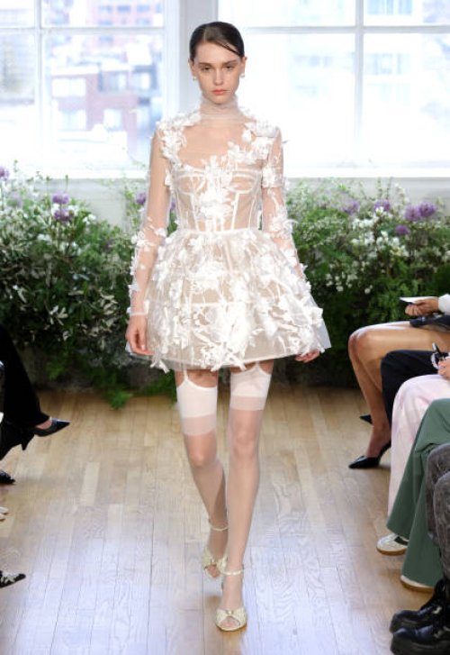 Model walks the runway at Bronx And Banco Bridal NYFW "La Danse Blanche" on April 04, 2024 in New York City.