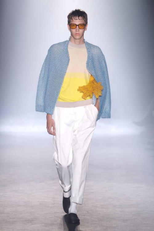 Model walks the runway at the Bielo fashion show during the 080 Barcelona Fashion Fall/Winter 2024-2025 on April 12, 2024 in Barcelona, Spain.