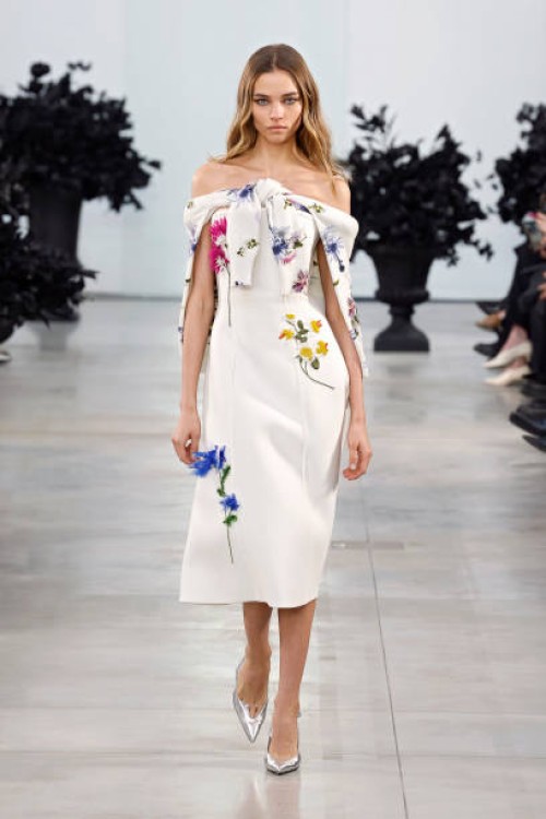 Model walks the runway at the Blumarine fashion show during the Milan Fashion Week - Womenswear Fall/Winter 2025/2026 on February 27, 2025 in Milan,...