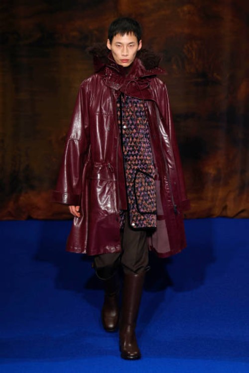 Model walks the runway at the Burberry show during London Fashion Week February 2025 at on February 24, 2025 in London, England.