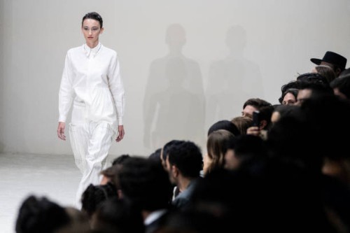Model walks the runway at the Francisco Cancino show during Day 1 of Mercedes-Benz Fashion Week Mexico 2024 on October 15, 2024 in Mexico City,...
