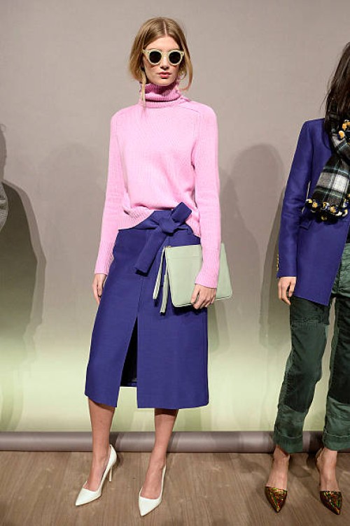 Model walks the runway at the J.Crew Autumn Winter 2015 fashion show during New York Fashion Week on February 17, 2015 in New York, United States.