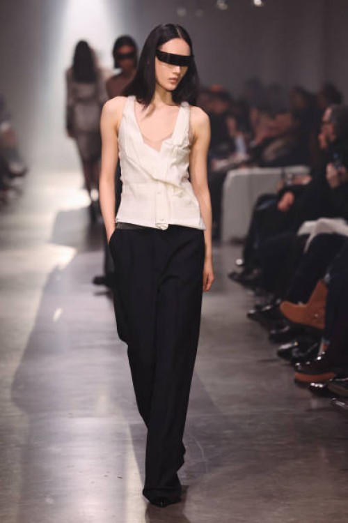 Model walks the runway at the MM6 Maison Margiela fashion show during the Milan Fashion Week - Womenswear Fall/Winter 2025/2026 on February 27, 2025...