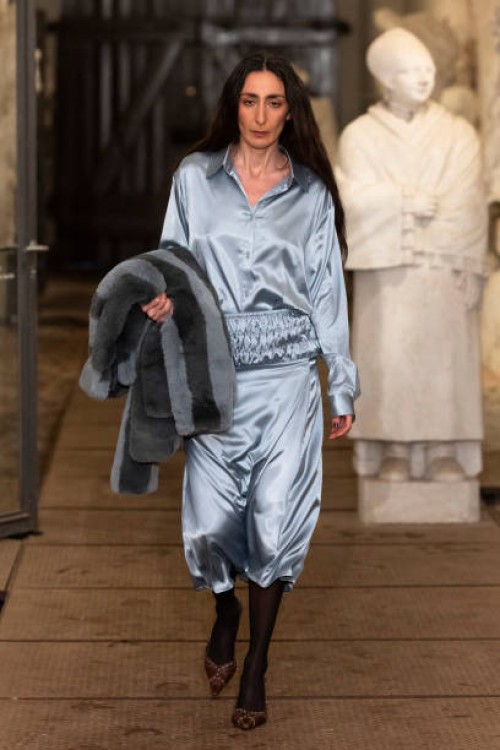 Model walks the runway at the Opera Sport show during the Copenhagen Fashion Week Autumn/Winter 2025 on January 27, 2025 in Copenhagen, Denmark.