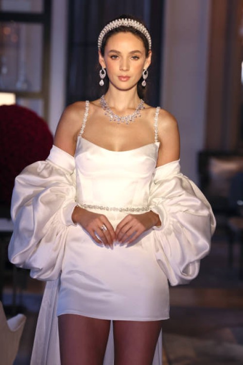 Model walks the runway during Bronx And Banco Bridal NYFW "La Blanche" at Baccarat Hotel on October 12, 2023 in New York City.