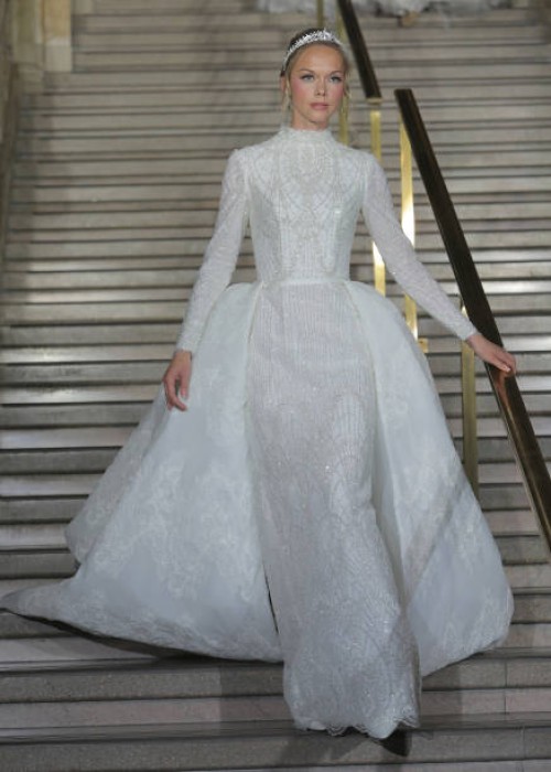 Model walks the runway during Talya Bendel's Haas Collection as part of NYFW Bridal at The Woolworth Building on October 11, 2023 in New York City.