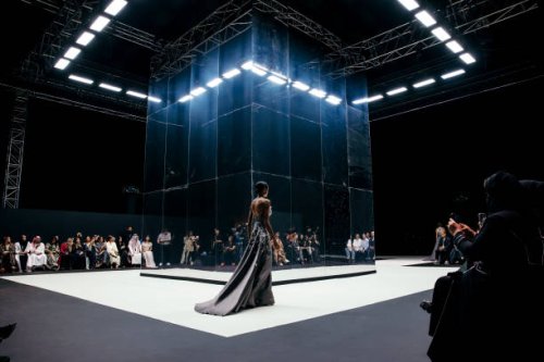 Model walks the runway during the Adnan Akbar show at Riyadh Fashion Week October 17, 2024 in Riyadh, Saudi Arabia.