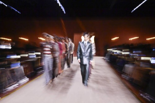 Model walks the runway during the Amiri Ready to Wear Fall/Winter 2025-2026 fashion show as part of the Paris Men Fashion Week on January 23, 2025 in...