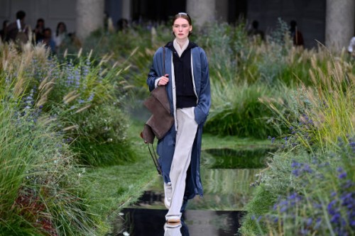 Model walks the runway during the Boss collection show at Milan's Fashion Week Womenswear Spring / Summer 2025, on September 18, 2024 in Milan.