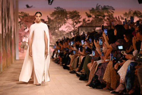 Model walks the runway during the Christian Dior Haute Couture Fall/Winter 2023/2024 show as part of Paris Fashion Week on July 03, 2023 in Paris,...
