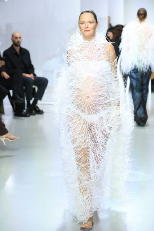 Model walks the runway during the Christopher Esber Womenswear Spring-Summer 2025 show as part of Paris Fashion Week on September 26, 2024 in Paris,...