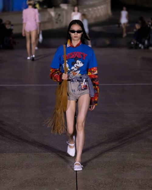 Model walks the runway during the Coperni Paris Womenswear Spring-Summer 2025 show as part of Paris Fashion Week at Disneyland Paris on October 01,...