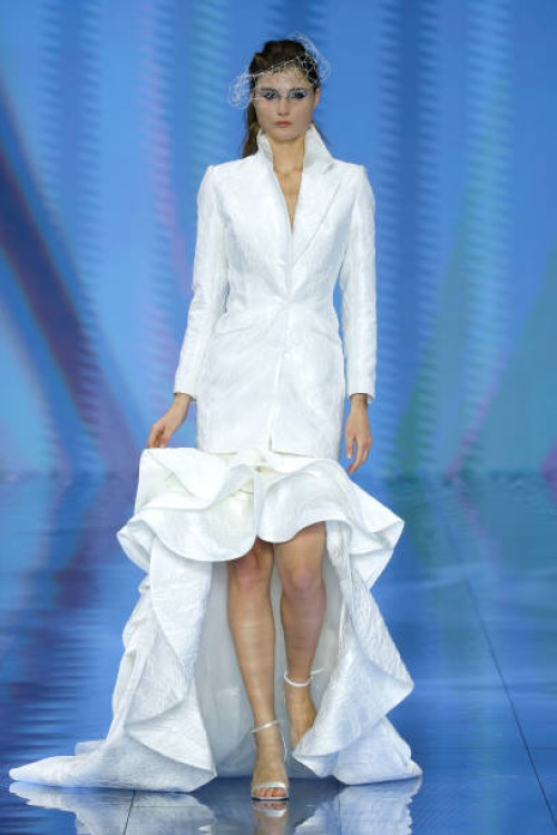 Model walks the runway during the Cymbeline show as part of the Barcelona Bridal Week 2023 on April 19, 2023 in Barcelona, Spain.